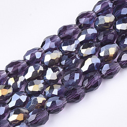 Indigo Perles en verre electroplate, de couleur plaquée ab , facette, larme, indigo, 7.5~8x6mm, Trou: 1mm, Environ 66~68 pcs/chapelet, 22.6 pouce