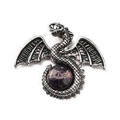Amethyst Natural Amethyst Big Pendants, Dragon Charms, with Rack Plating Antique Silver Tone Alloy Findings, Cadmium Free & Lead Free, 49x56x12mm, Hole: 6~6.5mm