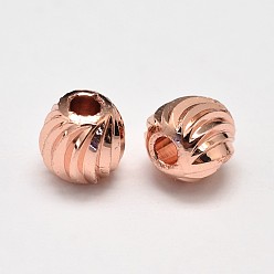 Rose Gold Rack Plating and Vacuum Plating Brass Corrugated Round Spacer Beads, Rose Gold, 6mm, Hole: 2mm