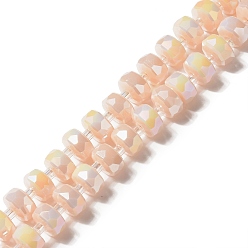 Saumon Clair Chapelets de perles en verre, facette, plat rond, saumon clair, 8x5mm, Trou: 1.2mm, Environ 80 pcs/chapelet, 21.65 pouce (55 cm)