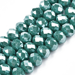 Cyan Foncé Perles en verre electroplate, perle plaquée lustre, facette, rondelle, dark cyan, 3x2mm, Trou: 0.8mm, Environ 165~169 pcs/chapelet, 15~16 pouce (38~40 cm)