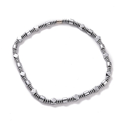 Platine Disque et losange et colonne collier de perles d'hématite synthétique avec fermoir magnétique pour hommes femmes, platine, 20.47 pouce (52 cm)