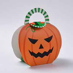 Orange Boîtes de friandises de fête d'halloween, boîtes de bonbons cadeaux, pour les fournitures de fête de décoration d'halloween, citrouille Jack-o'-lantern, orange, 18.5x15.8x7.05 cm