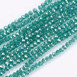 Sea Green Electroplate Glass Beads Strands, Full Rainbow Plated, Faceted, Rondelle, Sea Green, 3x2mm, Hole: 0.8mm, about 185~190pcs/strand, 14.9~17.3 inch(38~44cm)