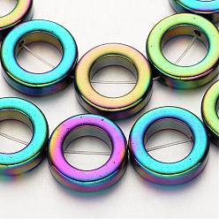 Multi-color Plated Electroplate Non-magnetic Synthetic Hematite Beads Strands, Ring, Multi-color Plated, 14x4mm, Hole: 1mm, about 29pcs/strand, 15.7 inch