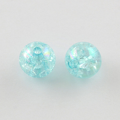 Pale Turquoise Bubblegum AB Color Transparent Crackle Acrylic Round Beads, Pale Turquoise, 12mm, Hole: 2.5mm, about 520pcs/500g