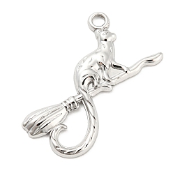 Stainless Steel Color 304 Stainless Steel Pendants, Cat Shape Charms, Stainless Steel Color, 28.5x28x2mm, Hole: 2.2mm