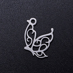 Stainless Steel Color 201 Stainless Steel Hollow Pendants, Butterfly, Stainless Steel Color, 15.5x13x1mm, Hole: 1.5mm
