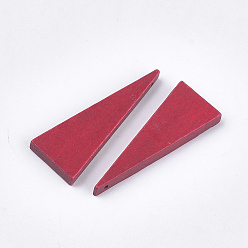 Crimson Painted Wood Pendants, Triangle, Crimson, 39.5x14x4mm, Hole: 1mm