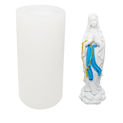 Blanco Moldes de velas de silicona diy con tema religioso de la Virgen María, para hacer velas perfumadas, encaje antiguo, 6.5x6.5x9 cm
