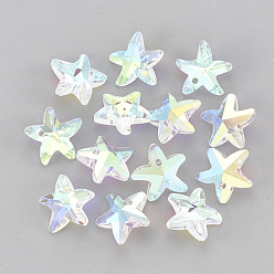 Crystal AB Glass Rhinestone Charms, Starfish/Sea Stars, Crystal AB, 14x15x7mm, Hole: 1.5mm
