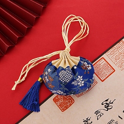 Blue Flower Silks & Satins Drawstring Bags, Sachet Tassel Pouches for Jewelry Storage, Blue, 100x85mm