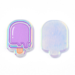 Фиолетовый Прозрачные акриловые кабошоны с принтом, мороженое, фиолетовые, 25.5x17x2.5 мм