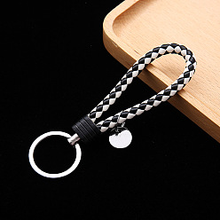 Noir Porte-clés à tricoter en cuir pu, porte-clés bracelet, avec porte-clés en alliage plaqué platine, noir, 12.5x3.2 cm