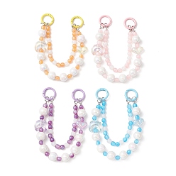 Mixed Color Resin & Acrylic Beaded Mobile Straps, Multifunctional Chain, with Alloy Spring Gate Rings, Heart & Moon, Mixed Color, 242mm
