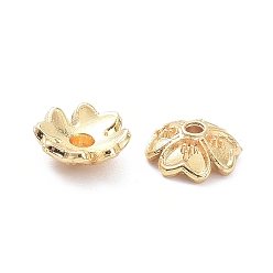 Real 14K Gold Plated Brass 4-Petal Bead Caps, Long-Lasting Plated, Flower, Real 14K Gold Plated, 7.5x3mm, Hole: 1.4mm