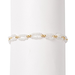 Blanc Bracelet en perles de rocaille de verre, bracelet tour de cou anneau tressé pour femme, blanc, 7-1/4 pouce (18.5 cm)