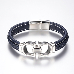 Bleu Marine Tressés bracelets cordon en cuir pour hommes, avec 304 accessoires en acier inoxydable et les fermoirs magnétiques, bleu marine, 8-5/8 pouces (220 mm)