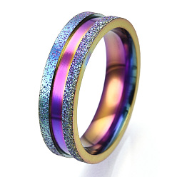 Rainbow Color 201 Stainless Steel Grooved Finger Ring for Men Women, Rainbow Color, Inner Diameter: 19mm, Wide: 6mm