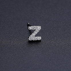Letter Z Boucles d'oreilles à tige en laiton platine avec micro pavé de zircones cubiques, Lettre initiale, lettre z, pas de taille