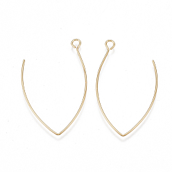 Real 18K Gold Plated Brass Earring Hooks, with Horizontal Loop, Nickel Free, Real 18K Gold Plated, 39.5x22~24x0.8mm, Hole: 2mm, 20 Gauge, Pin: 0.8mm