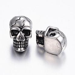 Antique Silver 304 Stainless Steel Beads, Skull, Antique Silver, 14x9x8mm, Hole: 2mm