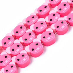 Hot Pink Handmade Polymer Clay Bead Strands, Pig, Hot Pink, 7.5~10x10~13x4.5~5mm, Hole: 1.6mm, about 40pcs/strand, 15.43 inch~16.18 inch(39.2~41.1cm)