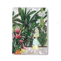 Vert Pendentifs acryliques imprimés en relief, breloques rectangle avec motif paysage, verte, 41.5x31x2.7mm, Trou: 1.6mm