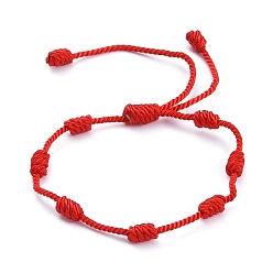 Red 7 Knot Lucky Bracelets, Adjustable Nylon Milan Cord Braided Bead Bracelets, Red String Bracelets, Red, Inner Diameter: 2 inch~2-5/8 inch(5~6.8cm)