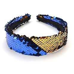 Royal Blue Solid Cloth Hair Bands, Wide Hair Accessories for Women, with Glitter, Royal Blue, 140~160x35mm