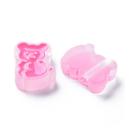 Pink Transparent Acrylic Beads, with Enamel, Frosted, Bear, Pink, 26.5x20x9mm, Hole: 3mm