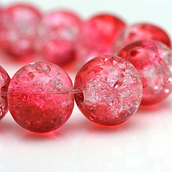 Red Baking Painted Crackle Glass Bead Strands, Round, Red, 10mm, Hole: 1.3~1.6mm, about 80pcs/strand, 31.4 inch