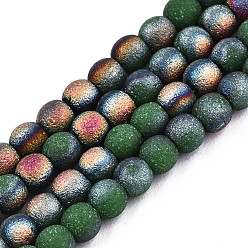 Dark Green Frosted Electroplate Glass Beads Strands, Half Plated, Round, Dark Green, 3mm, Hole: 0.5mm, about 149~150pcs/strand, 15.35''~15.75''(39~40cm)