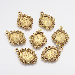 Antique Golden Alloy Pendant Cabochon Settings, Cadmium Free & Lead Free, Oval, Antique Golden, Tray: 14x10mm, 26x19x2mm, Hole: 1.5mm