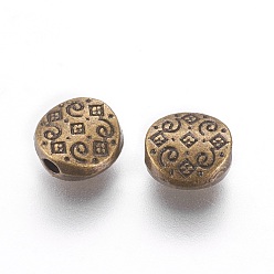 Bronze Antique Perles en alliage de style tibétain, sans plomb et sans cadmium, plat rond, bronze antique, 7x7x3mm, Trou: 1.5mm