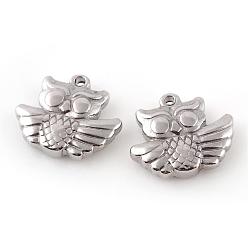 Stainless Steel Color 201 Stainless Steel Pendants, Owl, Stainless Steel Color, 14.5x16.5x4mm, Hole: 1.5mm