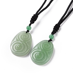 Green Aventurine Adjustable Natural Green Aventurine Teardrop with Spiral Pendant Necklace with Nylon Cord for Women, 35.43 inch(90cm)