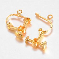 Golden Brass Screw Clip Earring Converter, Spiral Ear Clip, with Open Loop, Golden, 13.5x16.5x4mm, Hole: 1mm