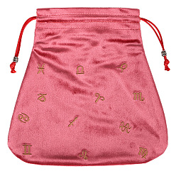 Cerise Velvet Packing Pouches, Drawstring Bags, Trapezoid with Constellation Pattern, Cerise, 21x21cm