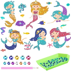 Mixed Color DIY Mermaid Diamond Painting Sticker Kits, including Self Adhesive Sticker and Resin Rhinestones, Mixed Color, 60~70mm, 6 patterns, 1pc/pattern, 6pcs