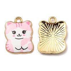 Pink Printed Alloy Pendants, Golden, Cadmium Free & Nickel Free & Lead Free, Cat Shape Charms, Pink, 22x17x3mm, Hole: 2mm