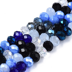 Bleu Perles en verre electroplate, facette, rondelle, bleu, 5.5~6x5mm, Trou: 1mm, Environ 90~92 pcs/chapelet, 16.54 pouces ~ 16.93 pouces (42~43 cm)
