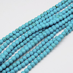 Dark Cyan Synthetic Turquoise Beads Strands, Dyed, Round, Dark Cyan, 4mm, Hole: 0.8mm, about 95pcs/strand, 14 inch(35.5cm)