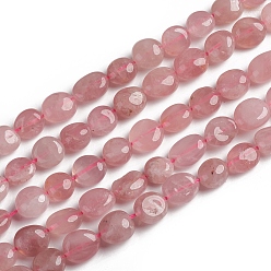 Cuarzo Rosa Natural aumentó de perlas de cuarzo hebras, piedra caída, pepitas, 10~15x7.5~11.5x7.5~12.5 mm, agujero: 1 mm, sobre 36 unidades / cadena, 15.67 pulgada (39.8 cm)