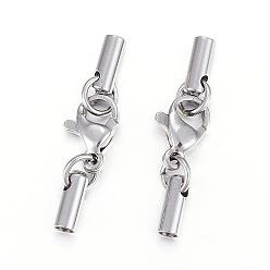 Stainless Steel Color 304 Stainless Steel Lobster Claw Clasps, with Cord Ends, Stainless Steel Color, Inner: 2mm, 26mm