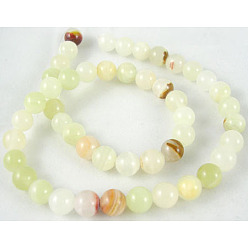 Flower Jade Natural Gemstone Beads Strands, Flower Jade, Round, 10mm, Hole: 1mm, about 40pcs/strand, 15~16 inch