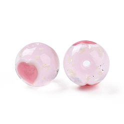 Pink Бусины лэмпворк , круглые с сердца шаблона, розовые, 12x11.5 мм, отверстие : 1.8 мм