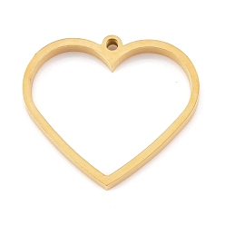 Real 24K Gold Plated Ion Plating(IP) 304 Stainless Steel Open Back Bezel Pendants, Double Sided Polishing, For DIY UV Resin, Epoxy Resin, Pressed Flower Jewelry, Heart, Real 24K Gold Plated, 26x30x3mm, Hole: 2mm