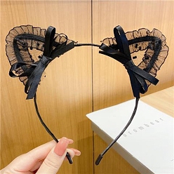 Black Lace Cat Ear Iron Head Band, Hair Accessories for Women and Girls, Black, No Size