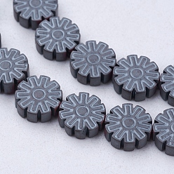 Non-magnetic Hematite Non-magnetic Synthetic Hematite Beads Strands, Frosted, Flower, 6.5x2mm, Hole: 0.5mm, about 62pcs/strand, 15.9 inch(40.5cm)